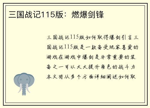三国战记115版：燃爆剑锋